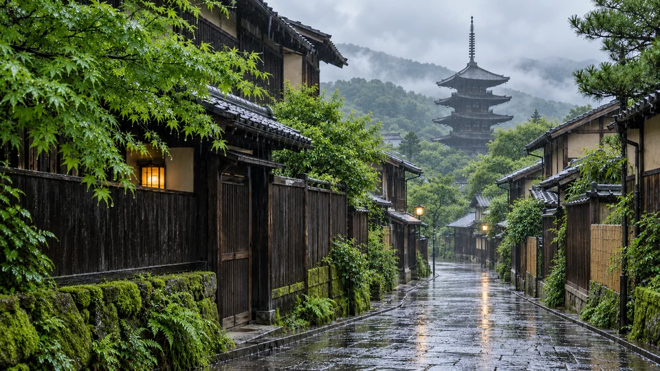 雨上がりの静かな路地を描いたイメージ
